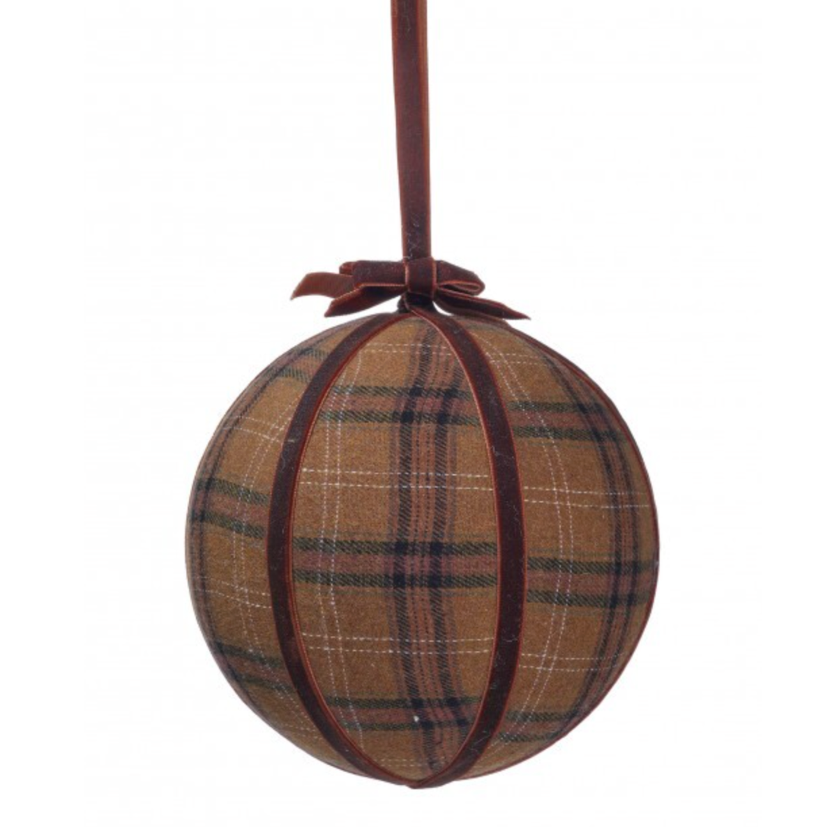 6" Camel Plaid Velvet Ball Ornament