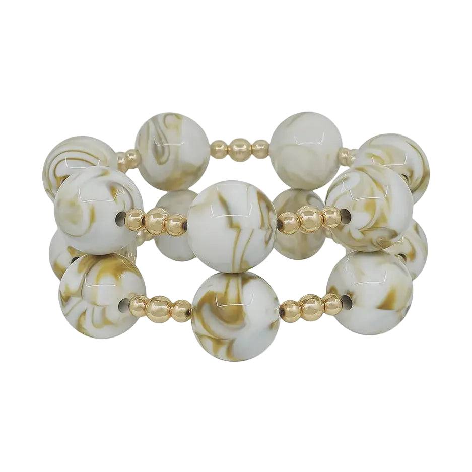 Natural Marbled & Gold Statement Stretch Bracelet
