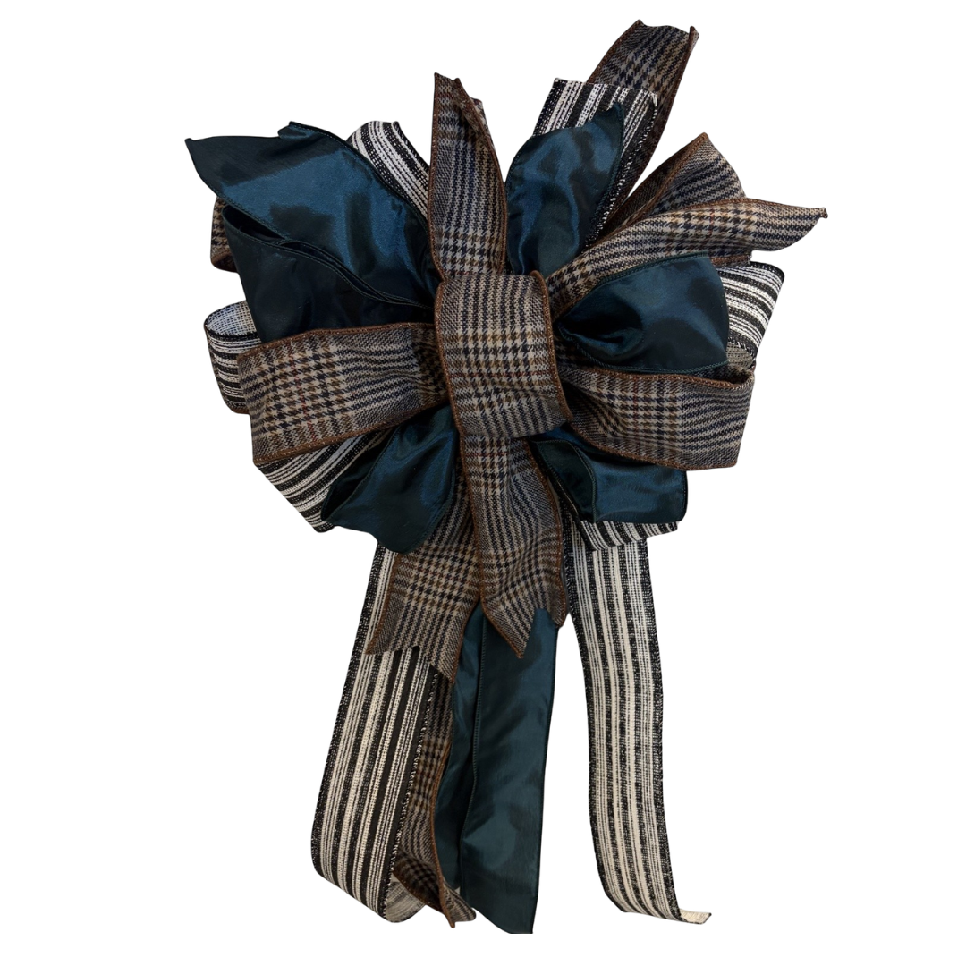 Teal with Plaid & Stripe Bow Approx 20" Long x 17" Wide