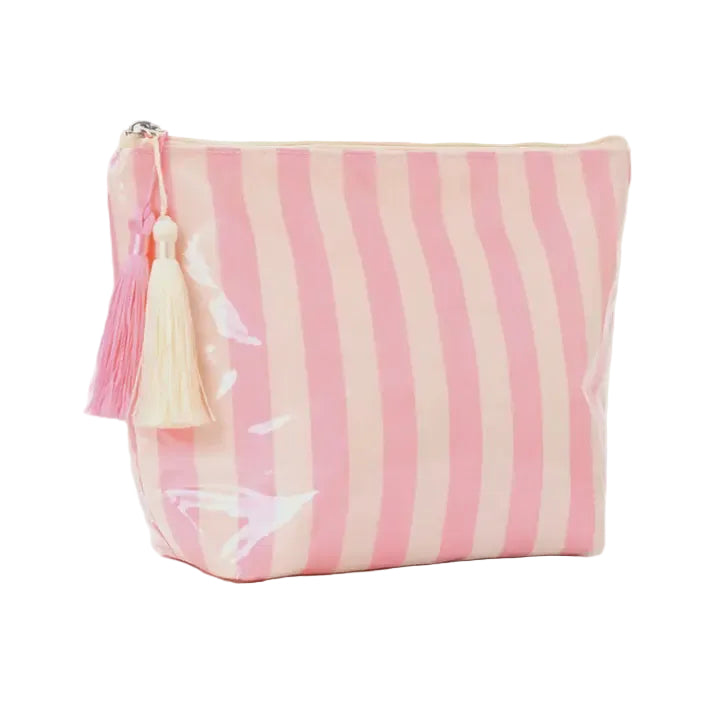 Striped Cosmetic Bag Tassel Zipper Makeup Pouch – Pink & Cream