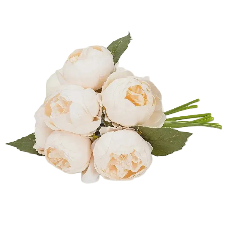 Ivory Full Peony Bouquet - 10"H