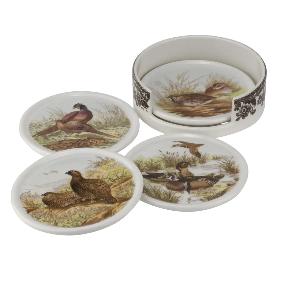 Spode Woodland 4-Piece Ceramic Coaster Set with Holder
