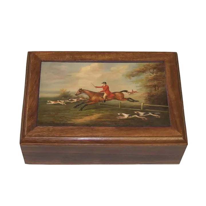 Fox Hunting Scene Decorative Vintage Wood Trinket Box