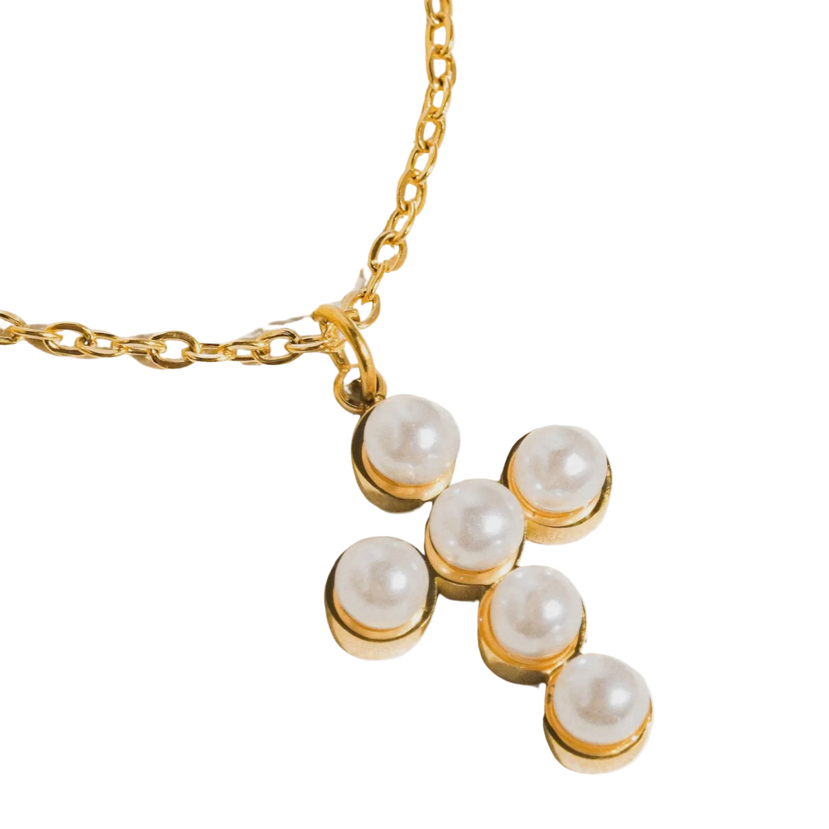 Dainty Pearl Cross Necklace