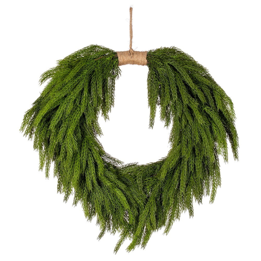 28" Green Norfolk Pine Heart Wreath