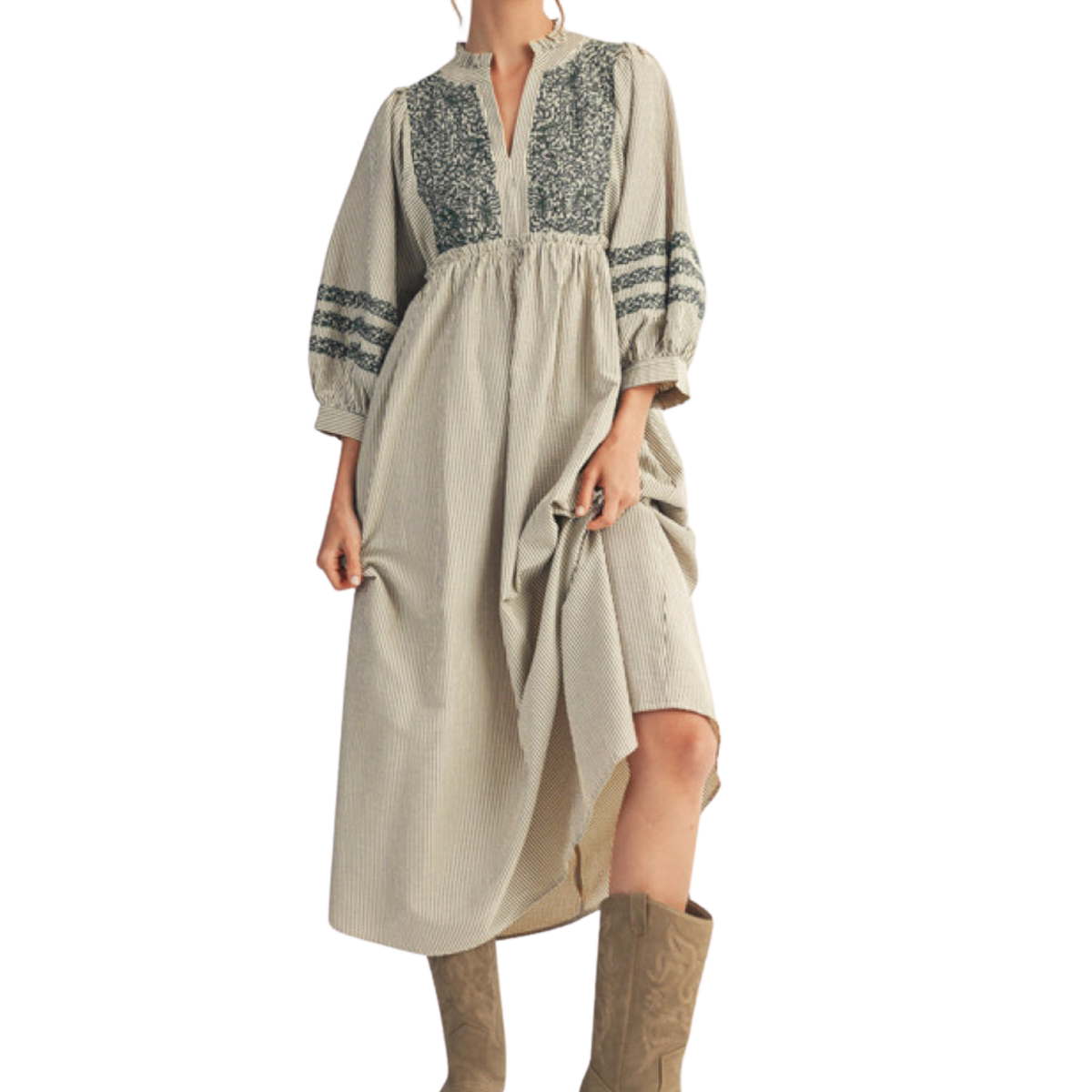 Striped Embroidered Midi Dress | Sage & Ivory