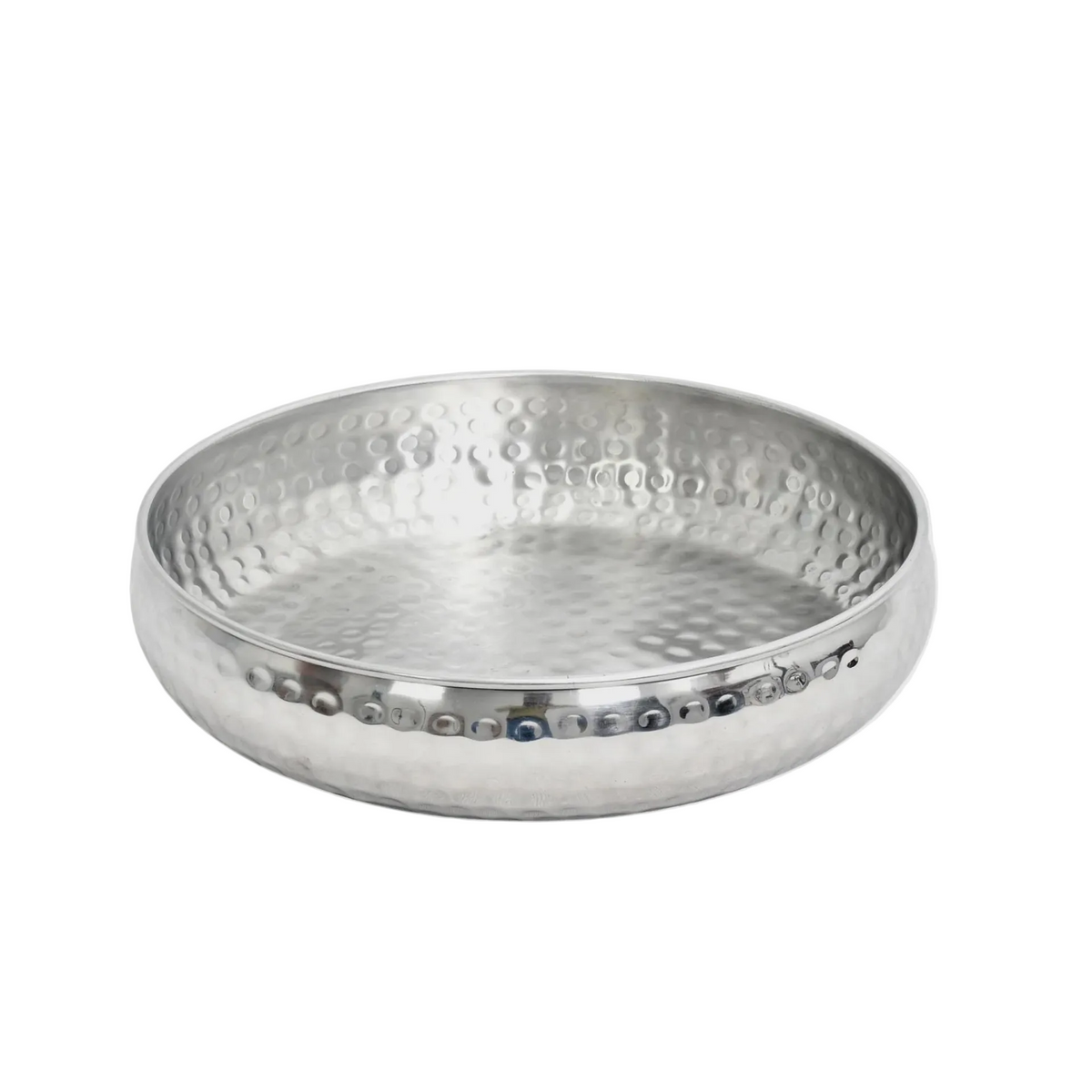 Sleek Silver Hammered Round Bowl