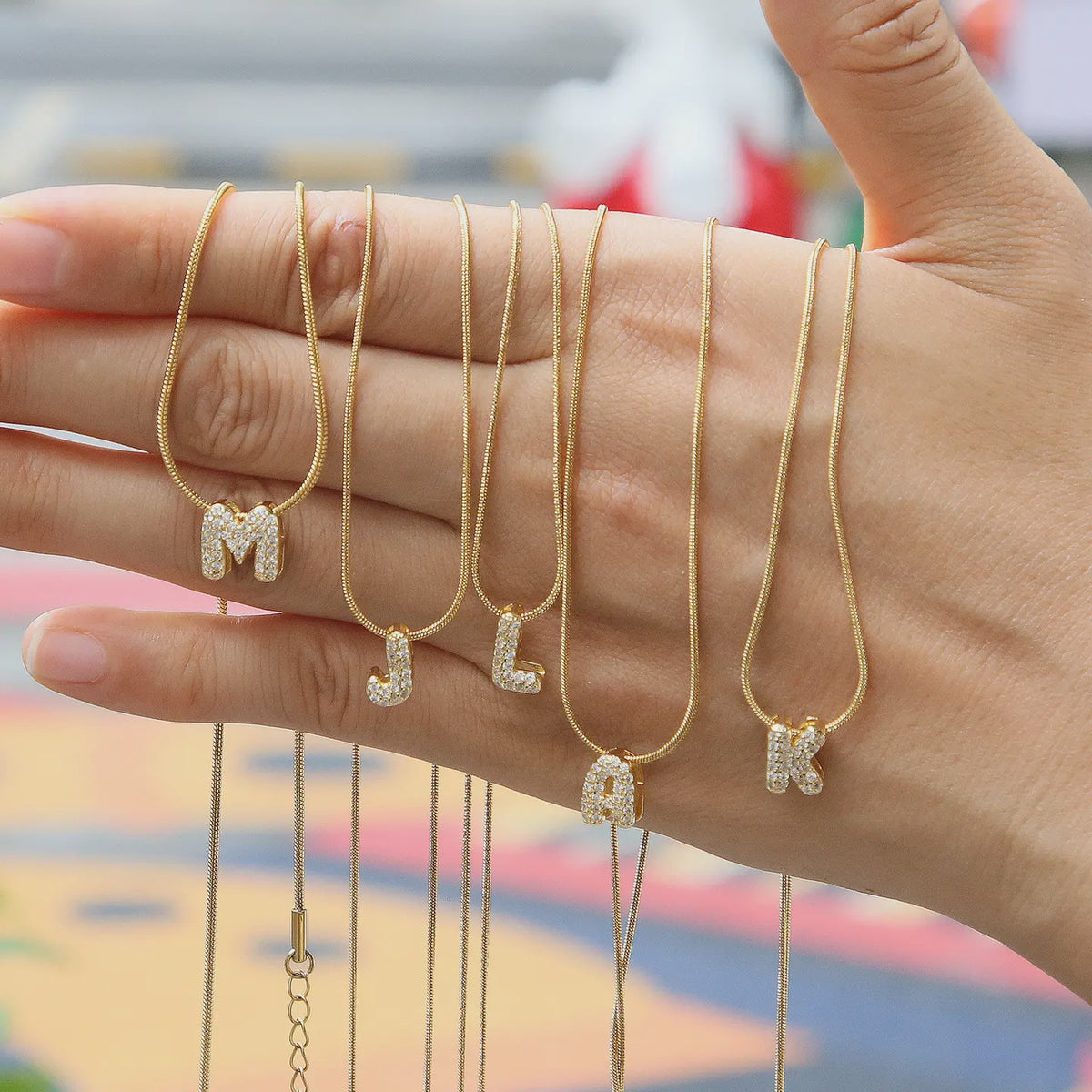 Mini Rhinestone Gold Initial Letter Necklace