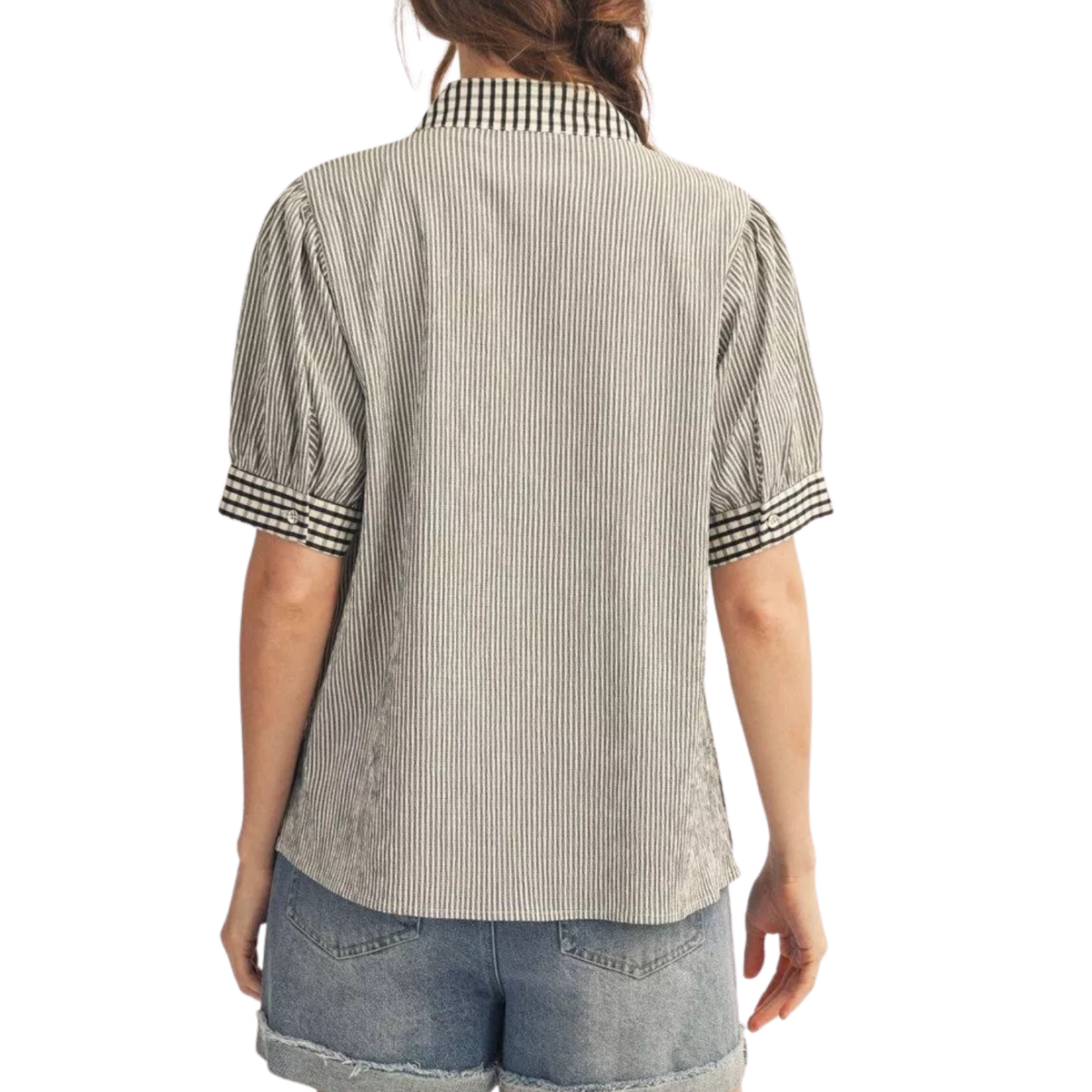 Black & White Mixed Stripe Button Top