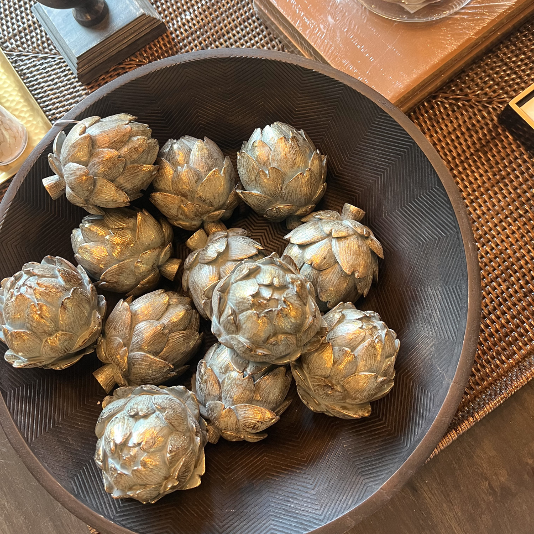 4 Inch Gold Gilded Sage Green Resin Artichoke