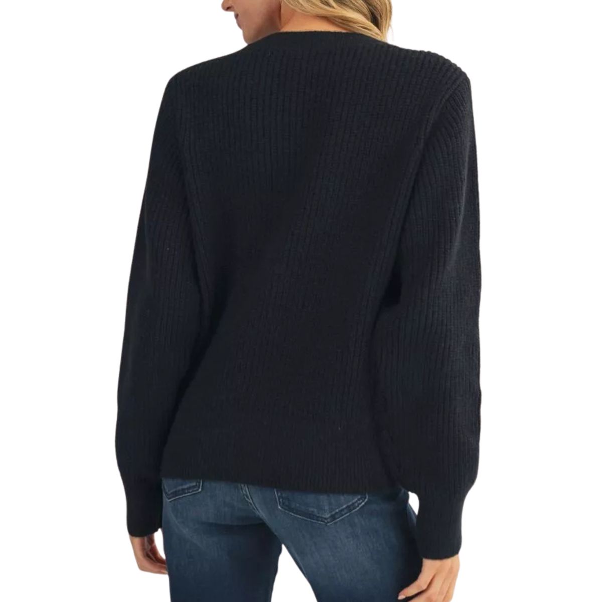 Black Floral Textured Knit Sweater