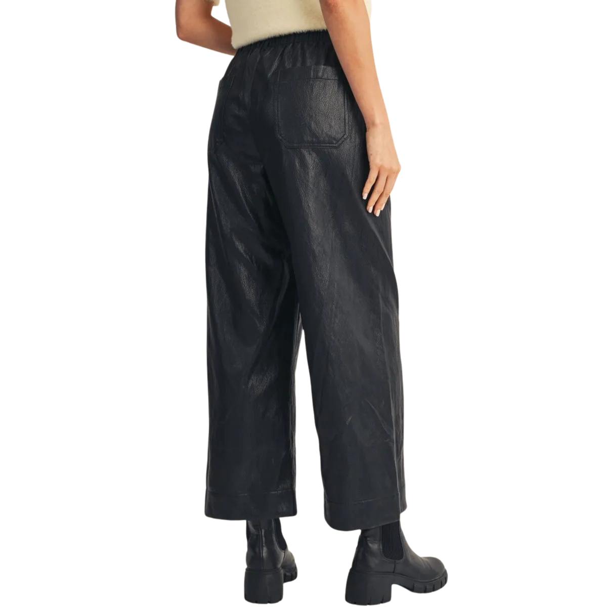 Studded Faux Leather Wide Leg Pants – Black