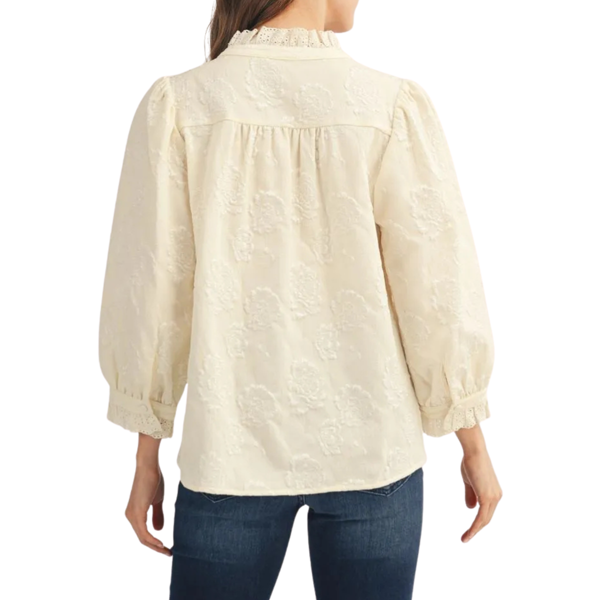 Embroidered Lace Trim Blouse - Ivory