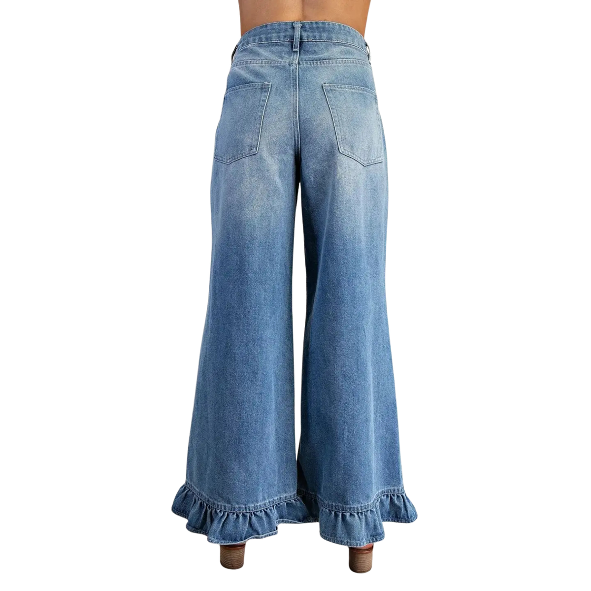 Mineral Washed Ruffle Hem Jeans