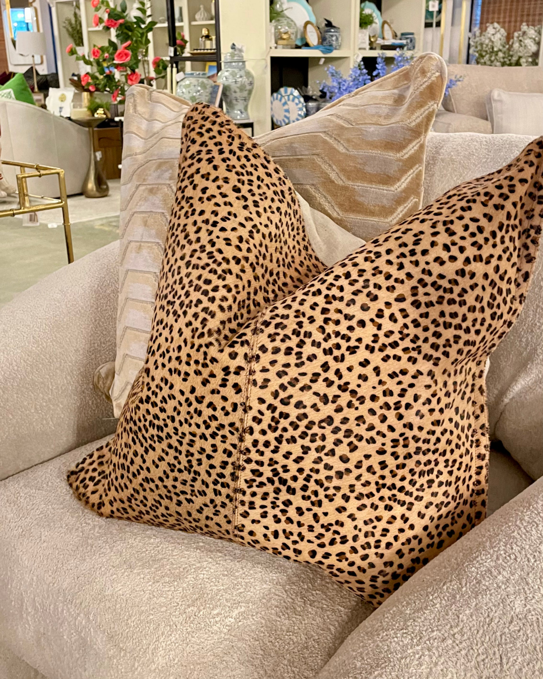 Cheetah Print Hair-On Hide Pillow - 20 x 20