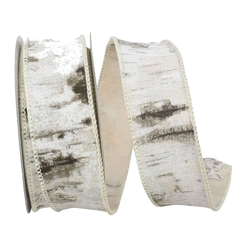 Birch Bark Wired Edge Ribbon – White | 1.5"
