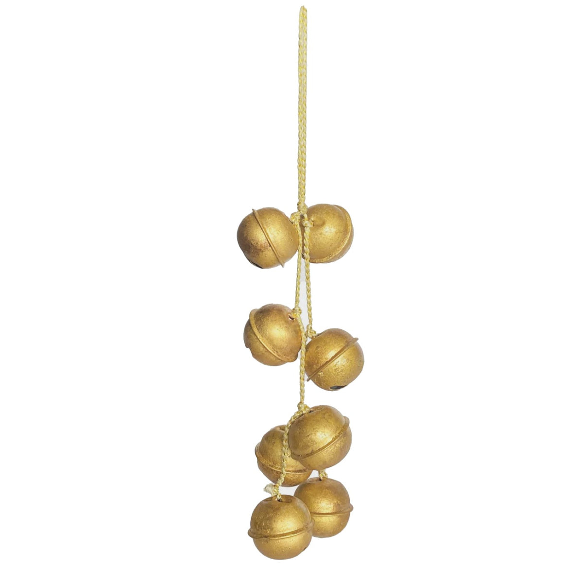 Hanging Metal Jingle Bell Cluster with White & Gold Cord