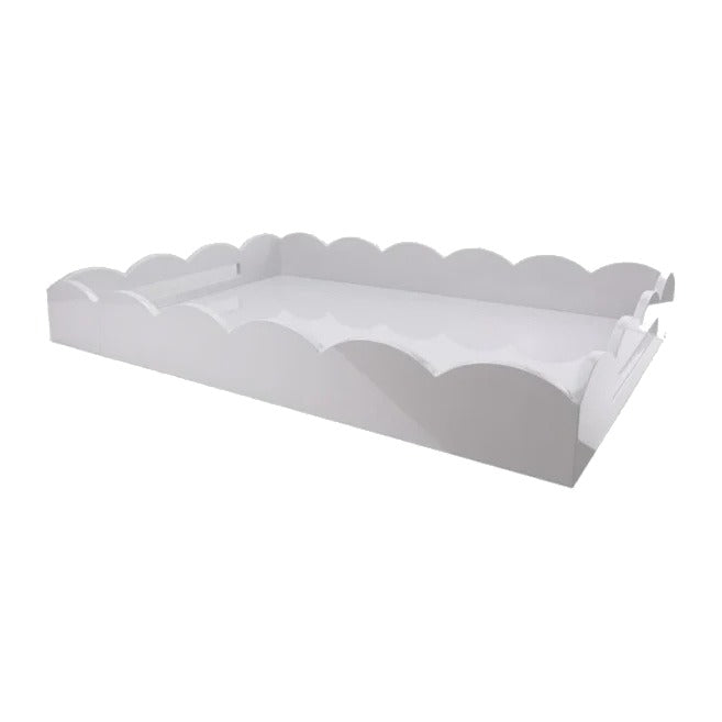 Large Lacquered Scallop Ottoman Tray | White