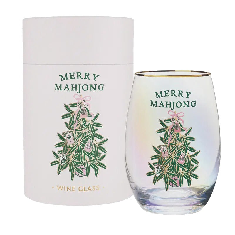Gold Foil Stemless Wine Glass - Merry Mahjong