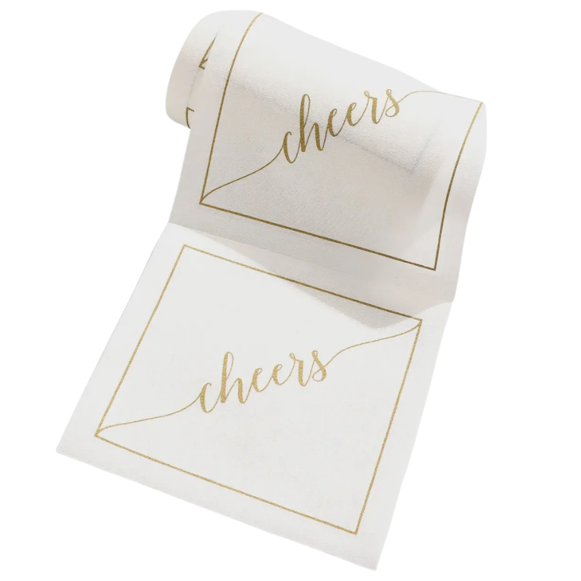 Golden Salute "Cheers" Disposable Cotton Cocktail Napkin Roll