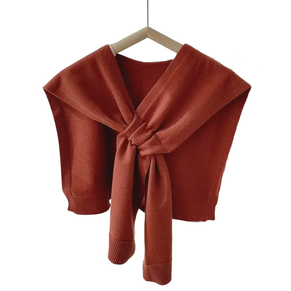 Knitted Crossed Solid Shawl – Brick Red