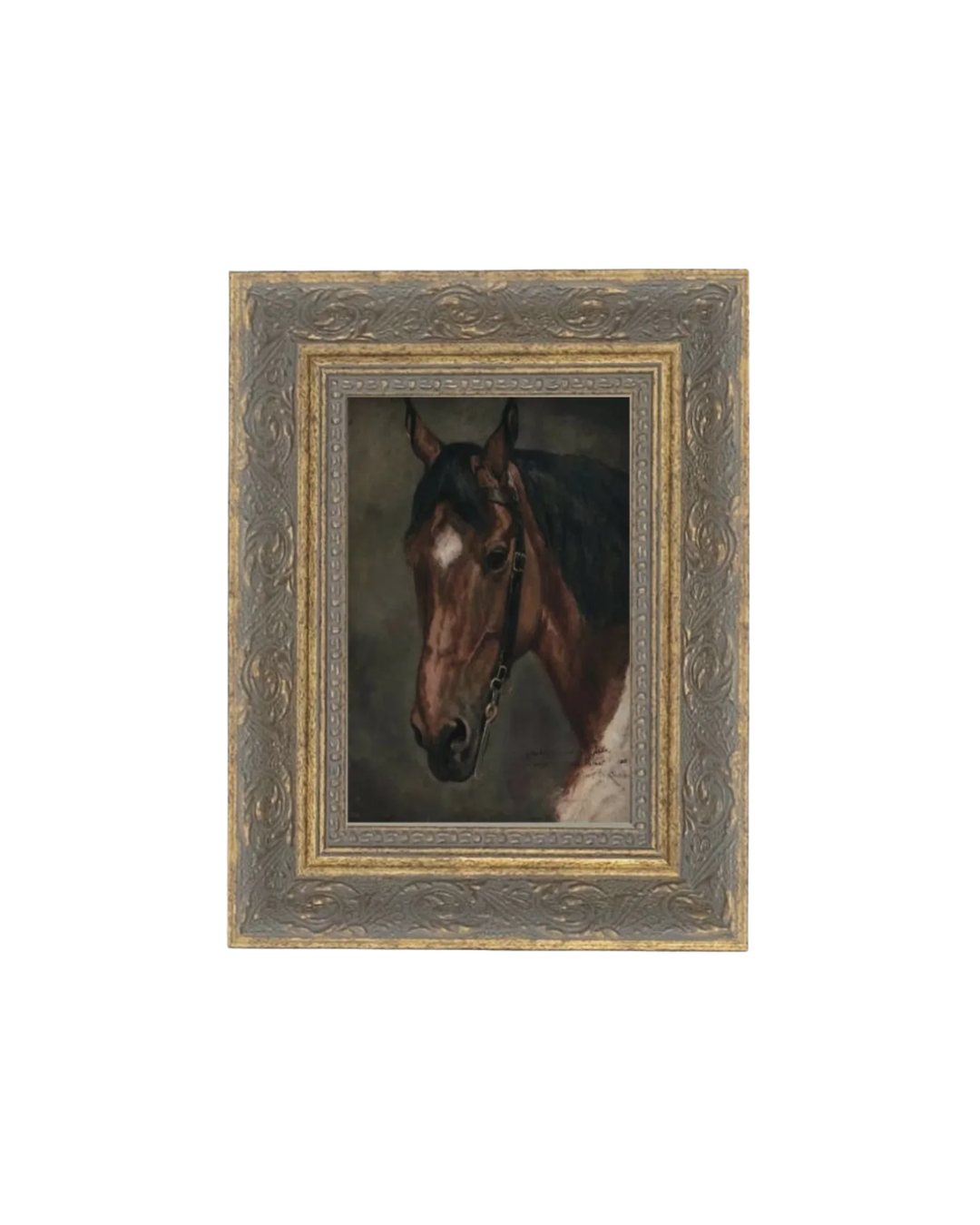 Horse Portrait Framed Antique Art: 5x7