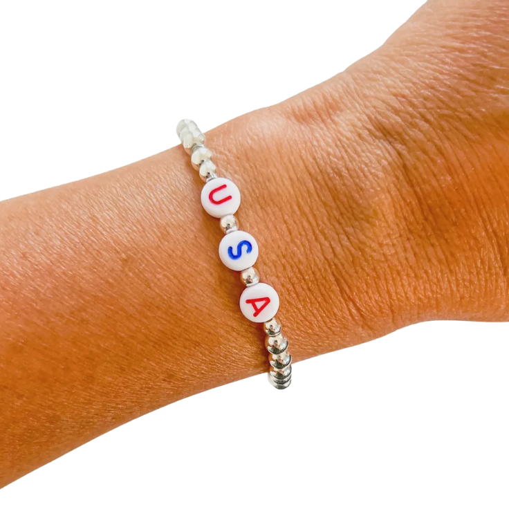 USA Patriotic Beaded Stretch Bracelet