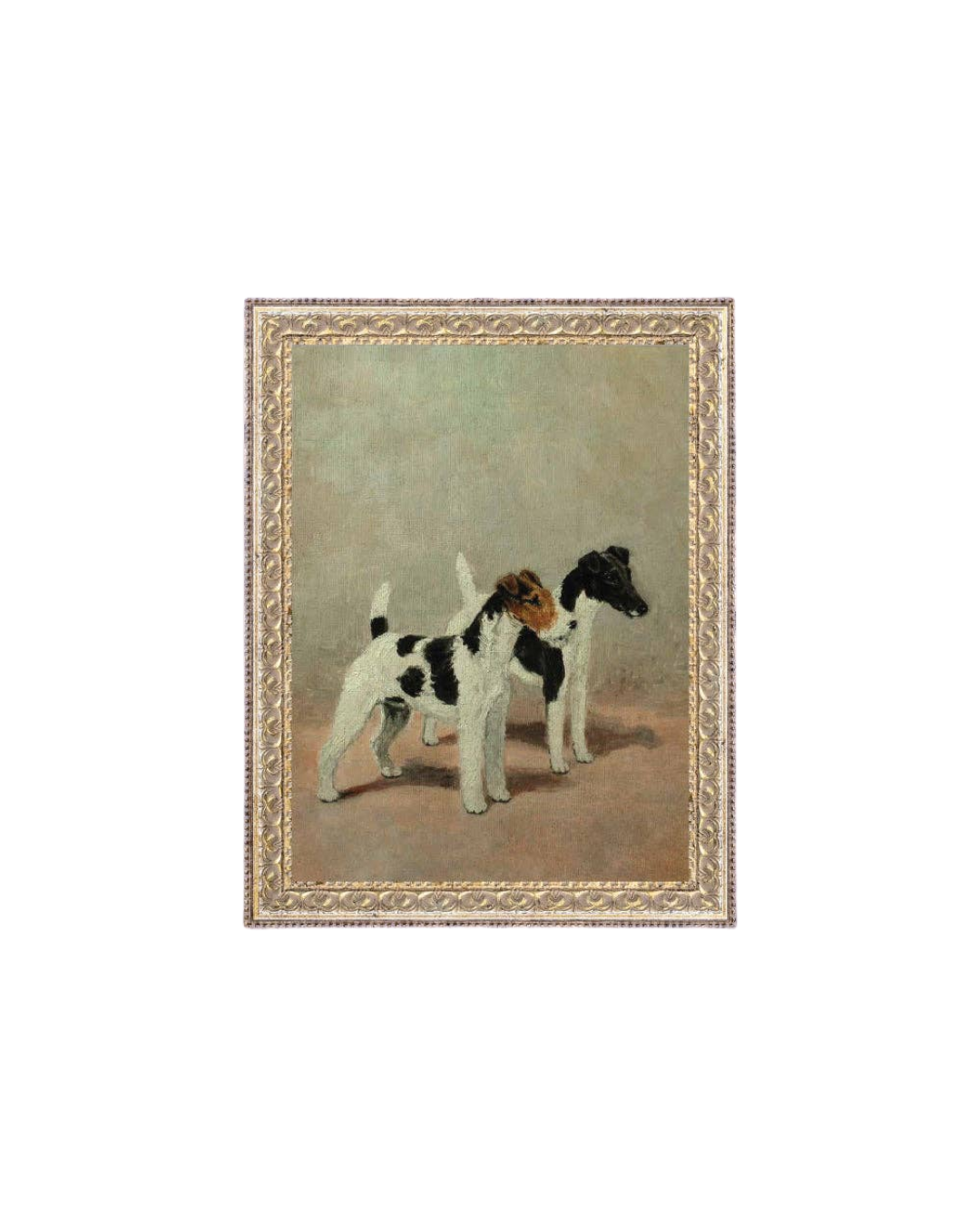 Two Fox Terriers Framed Antique Art: 12x16