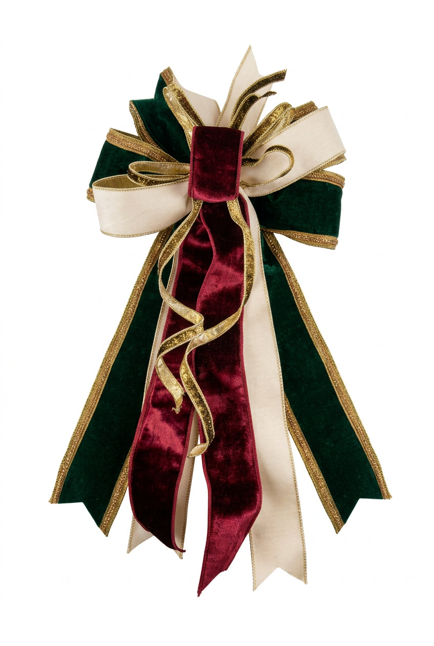 Red, Cream & Green Bow
