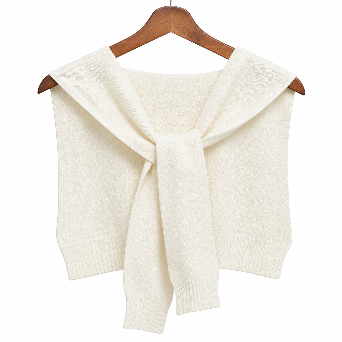 Knitted Crossed Solid Shawl – Ivory