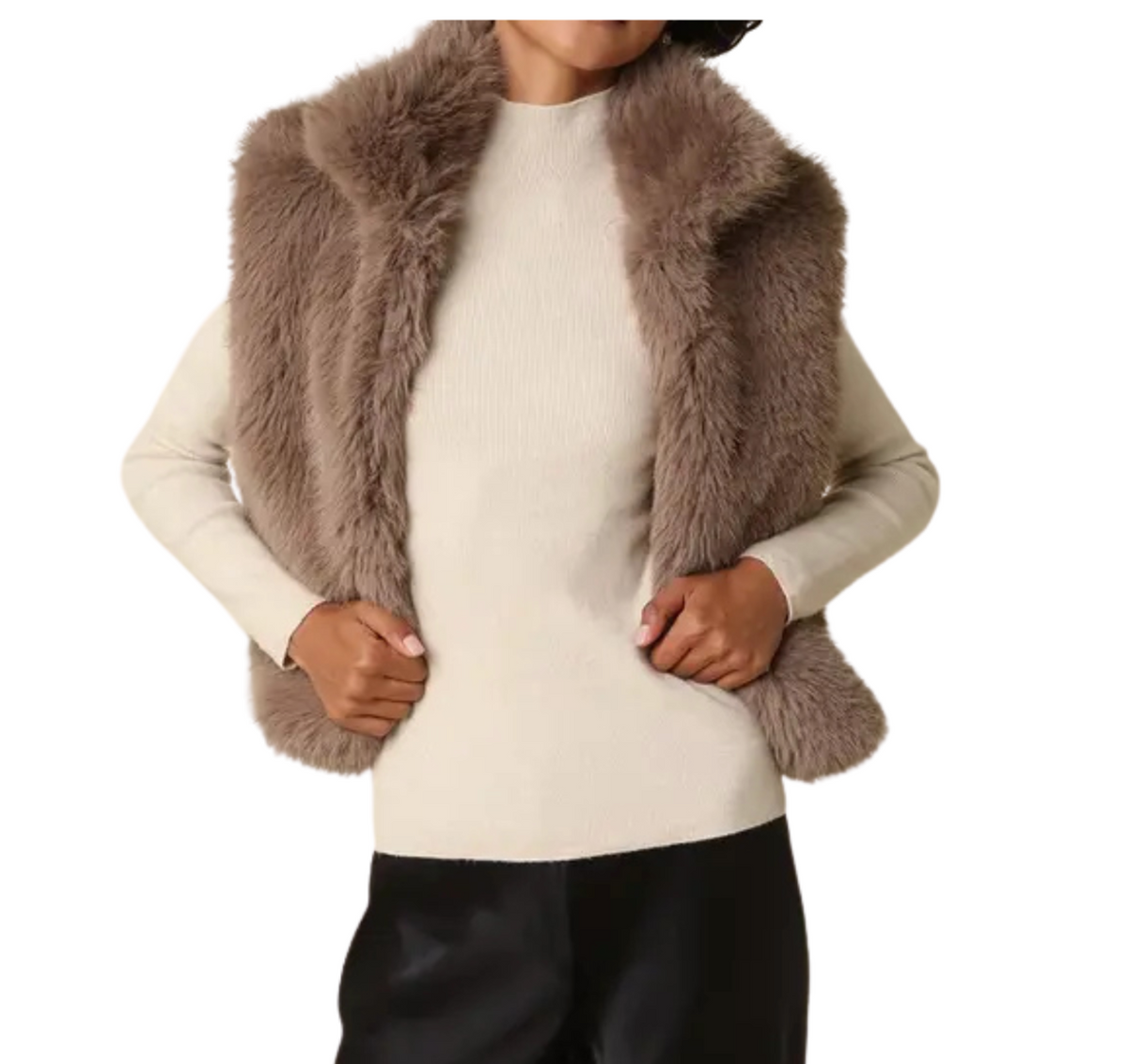 Maya Faux Fur Zip-Up Vest – Taupe