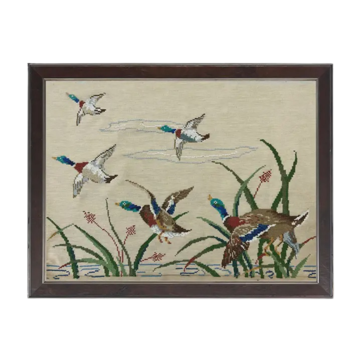 10" x 8" Framed Vintage Mallard Needlework Reproduction