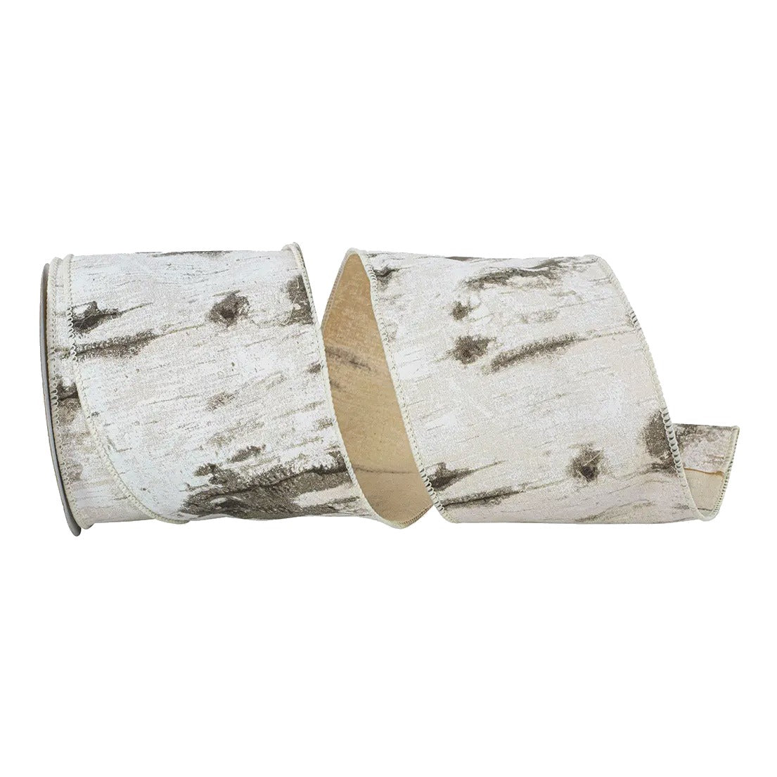 Birch Bark Wired Edge Ribbon – White, 4" x 10 Yards